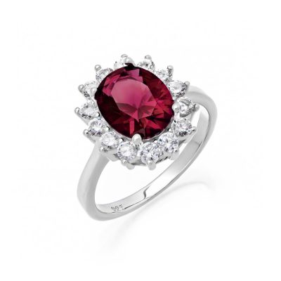 Ασημένιο γυναικείο δαχτυλίδι ροζέτα με κόκκινη πέτρα